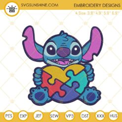 Stitch Puzzle Heart Embroidery Files, Autism Awareness For Kids Embroidery Designs