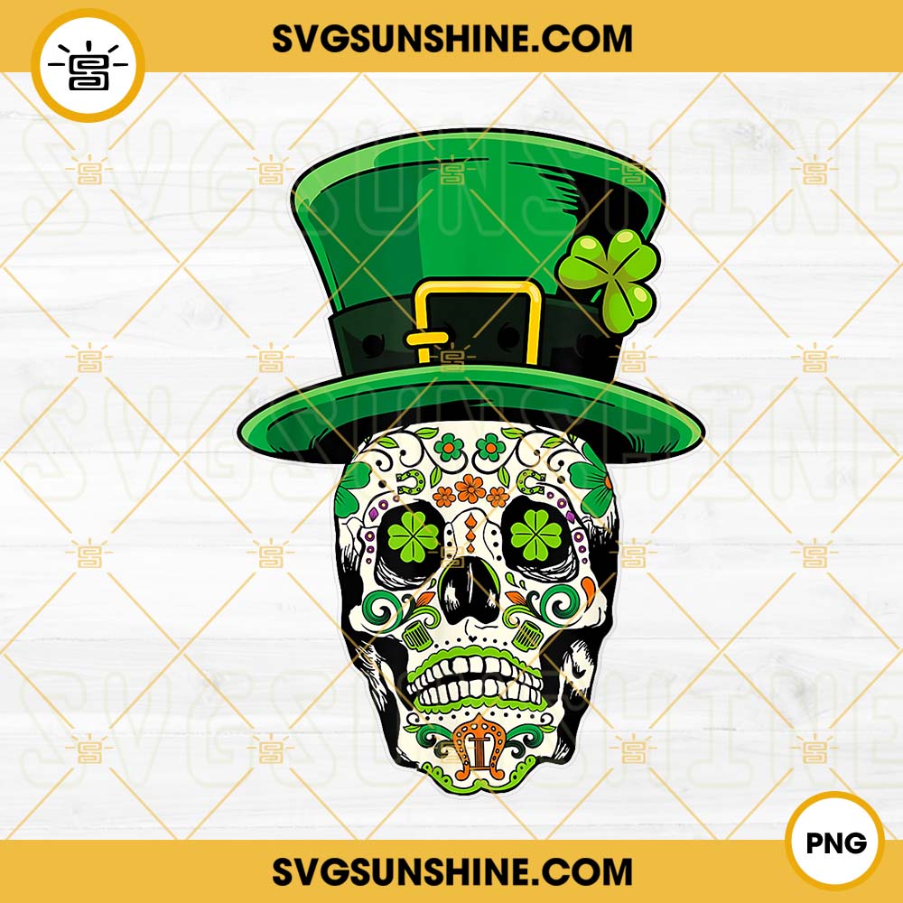 Sugar Skull Leprechaun Hat PNG, Irish Skull PNG, Lucky Clover PNG, St ...