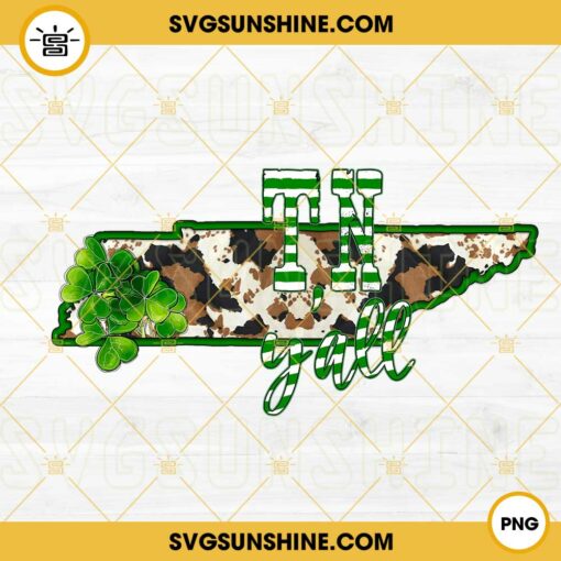 Tennessee Map St Patricks Day PNG, Western Cow Print Shamrock PNG, Tennessee Y’all Lucky PNG