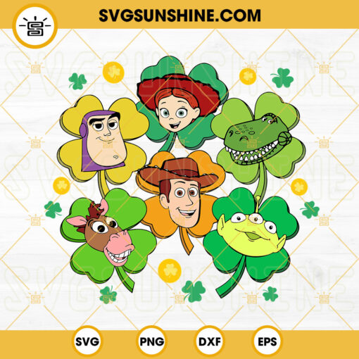 Toy Story Shamrock SVG, Lucky 4 Leaf Clover SVG, Disney Cartoon St Patricks Day SVG PNG DXF EPS