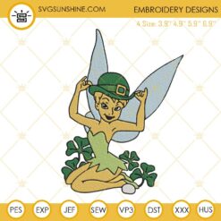 Tinker Bell Shamrock Embroidery Design, Fairy St Patricks Day Embroidery File