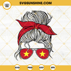 Vietnam Flag Messy Bun Hair SVG, Vietnamese Mom SVG, Mom Life SVG, Mothers Day SVG PNG DXF EPS