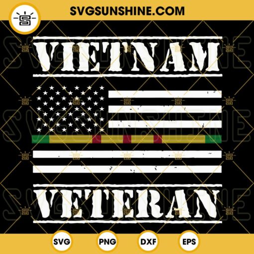 Vietnam Veteran Thin Line American Flag SVG, US Military SVG, Proud Veteran SVG PNG DXF EPS