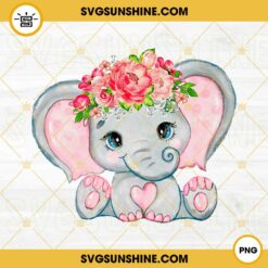 Watercolor Elephant Floral PNG, Flower Baby Elephant PNG, Cute Animal PNG Clipart