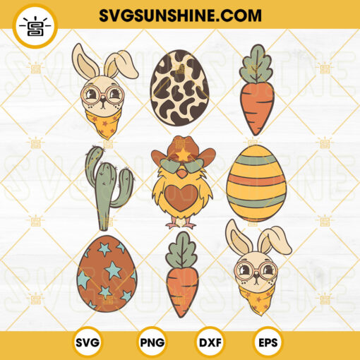Western Easter SVG, Groovy Easter SVG, Easter Eggs SVG, Cute Bunny SVG, Chicken Easter SVG PNG DXF EPS Digital Download
