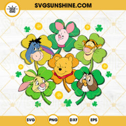 Winnie The Pooh Four Leaf Clover SVG, Lucky Vibes SVG, Disney Friends St Patricks Day SVG PNG DXF EPS