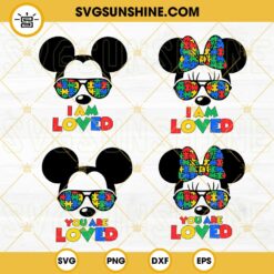 You Are Loved SVG, I Am Loved SVG, Mickey Minnie Puzzle Pieces Glasses SVG, Autism Awareness SVG PNG DXF EPS
