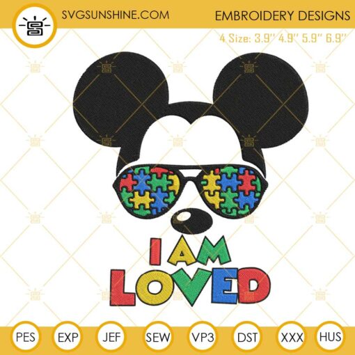 I Am Loved Mickey Embroidery Design, Disney Autism Awareness Month Embroidery File