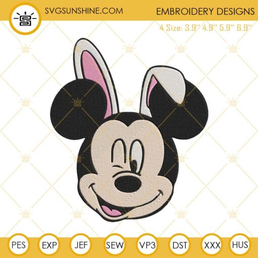 Mickey Mouse Easter Bunny Embroidery Design, Disney Easter Embroidery File