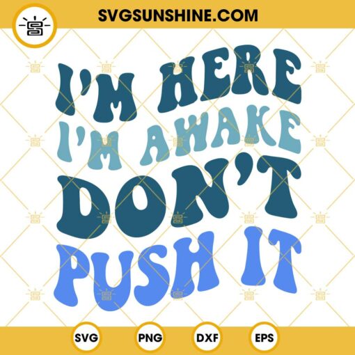 Im Here Im Awake Dont Push It SVG, Trendy SVG, Retro SVG, Funny Sayings SVG PNG DXF EPS Cricut