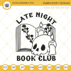 Late Night Book Club Embroidery Designs, Books And Skull Embroidery Files