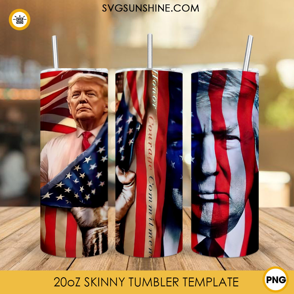 Trump USA Flag 20oz Skinny Tumbler PNG, Make America Great Again Tumbler Template PNG Download