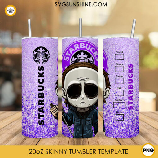 Baby Michael Myers Starbucks Coffee 20oz Skinny Tumbler Wrap PNG, Halloween Tumbler Template PNG