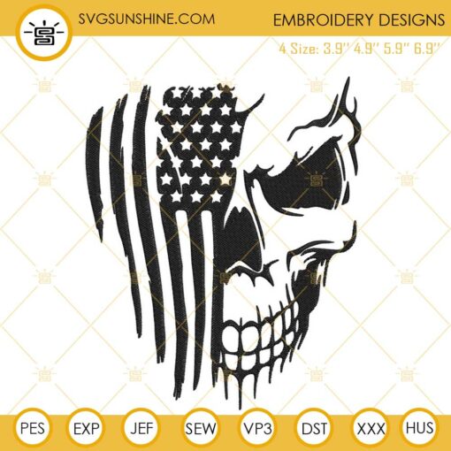 American Flag Skull Embroidery Designs, Patriotic Embroidery Files