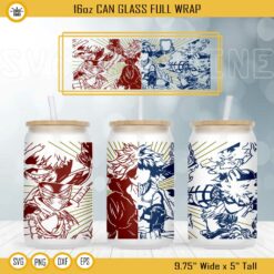Anime Heroes VS Villains 16oz Libbey Can Glass Wrap SVG, Anime Characters Cup Wrap SVG PNG DXF EPS