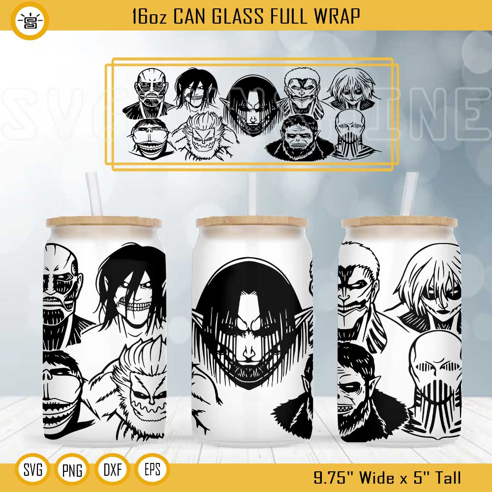 Attack On Titan 16oz Libbey Can Glass Wrap SVG, Anime Cup Wrap SVG PNG DXF EPS Cut Files