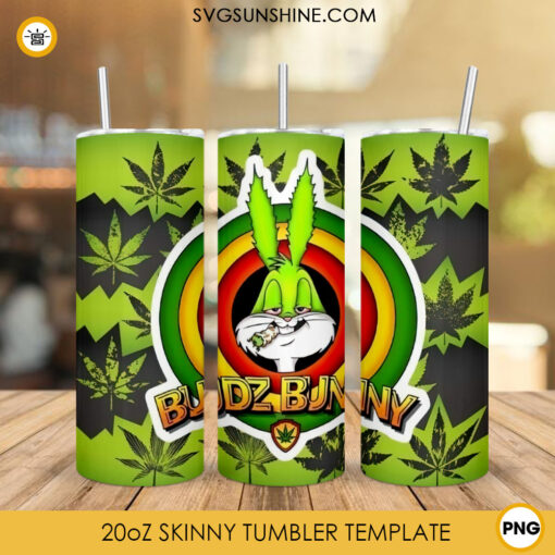 Budz Bunny 20oz Skinny Tumbler PNG, Bugs Bunny Smoking Weed Tumbler Wrap Template PNG Sublimation
