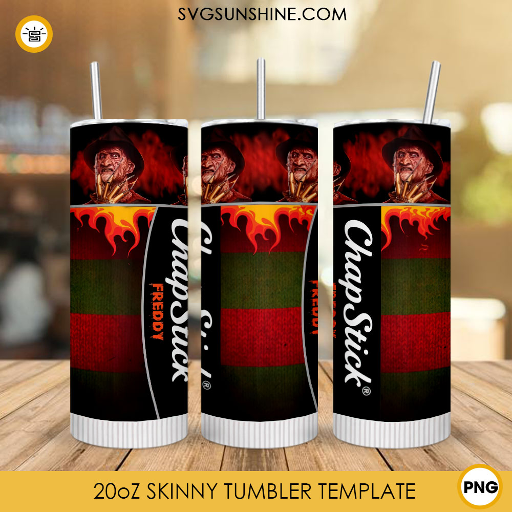 Chapstick Freddy 20oz Skinny Tumbler Wrap PNG, Freddy Krueger Tumbler Template Designs