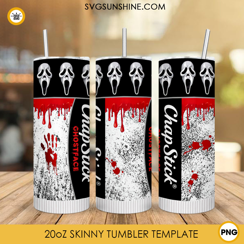 Chapstick Ghostface 20oz Skinny Tumbler Wrap PNG, Scream Horror Movie Halloween Tumbler Template Designs