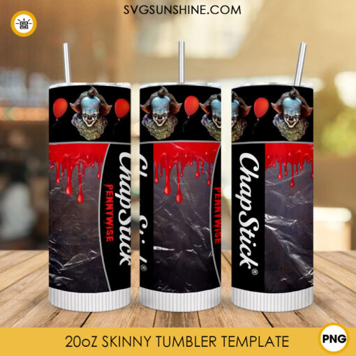 Chapstick Pennywise 20oz Skinny Tumbler Wrap PNG, It Horror Movie Tumbler Template Designs