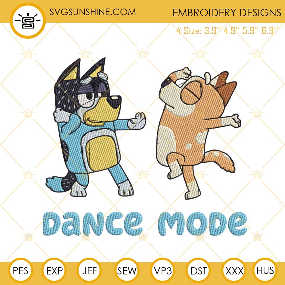 Chilli Heeler And Bandit Heeler Dance Mode Embroidery Designs, Bluey Dad And Mom Embroidery Files