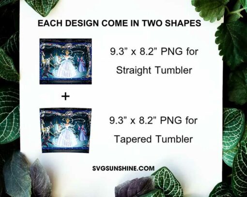 Cinderella 20oz Skinny Tumbler Wrap PNG, Disney Princess Tumbler Template PNG Design