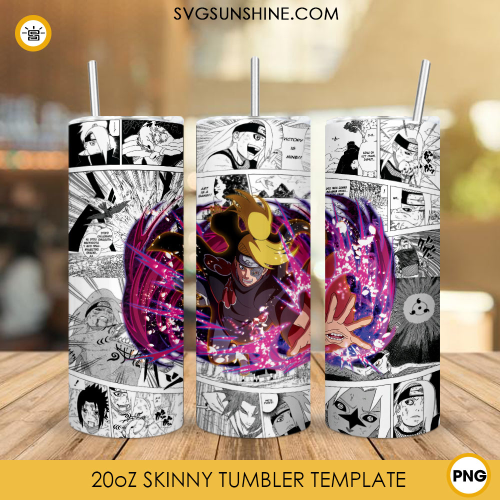 Deidara Akatsuki 20oz Tumbler Template PNG, Explosion Corps Naruto Skinny Tumbler Wrap Design PNG
