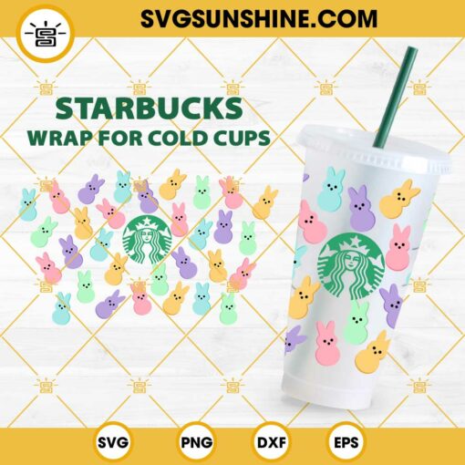 Easter Peeps Candy Starbucks Cup Wrap SVG, Cute Easter SVG, 24oz Venti Cold Cup Full Wrap SVG PNG DXF EPS Files