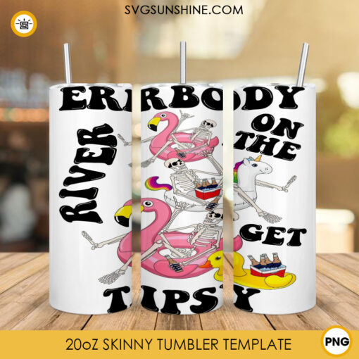 Everybody On The River Get Tipsy 20oz Skinny Tumbler Wrap PNG, Skeleton Flamingo Float Straight And Tapered Tumbler Template PNG
