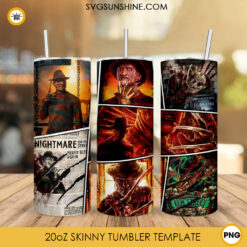 Freddy Krueger 20oz Skinny Tumbler Wrap PNG, Elm Street Film Tumbler Template PNG Design