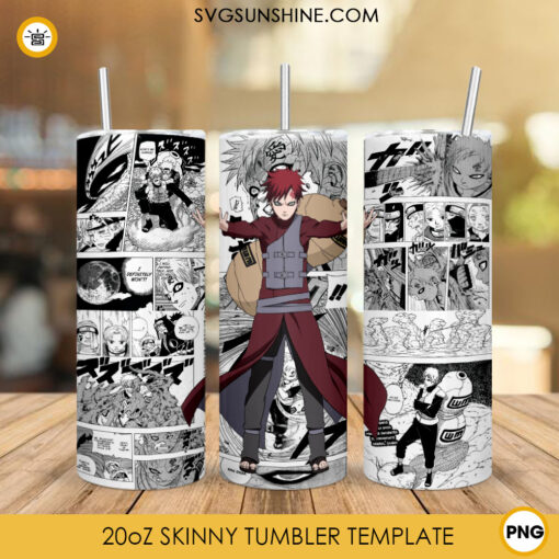 Gaara 20oz Tumbler Template PNG, Naruto Skinny Tumbler Wrap Design PNG