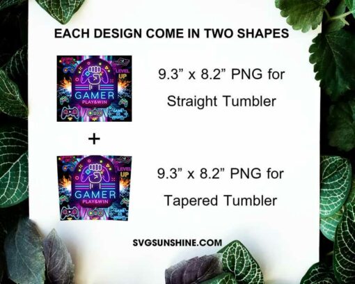 Gamer Play And Win 20oz Skinny Tumbler Wrap PNG, Video Game Tumbler Template PNG For Sublimation