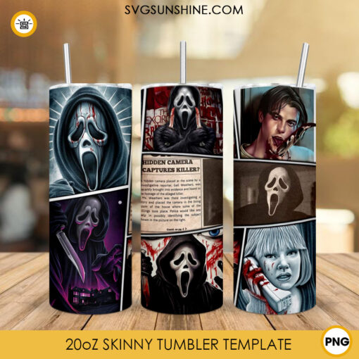 Ghostface 20oz Skinny Tumbler Wrap PNG, Scream Horror Movie Tumbler Template PNG Design