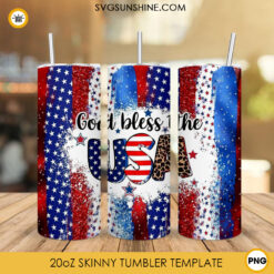 God Bless The USA 20oz Skinny Tumbler Wrap PNG, 4th Of July Christian Straight And Tapered Tumbler Template PNG