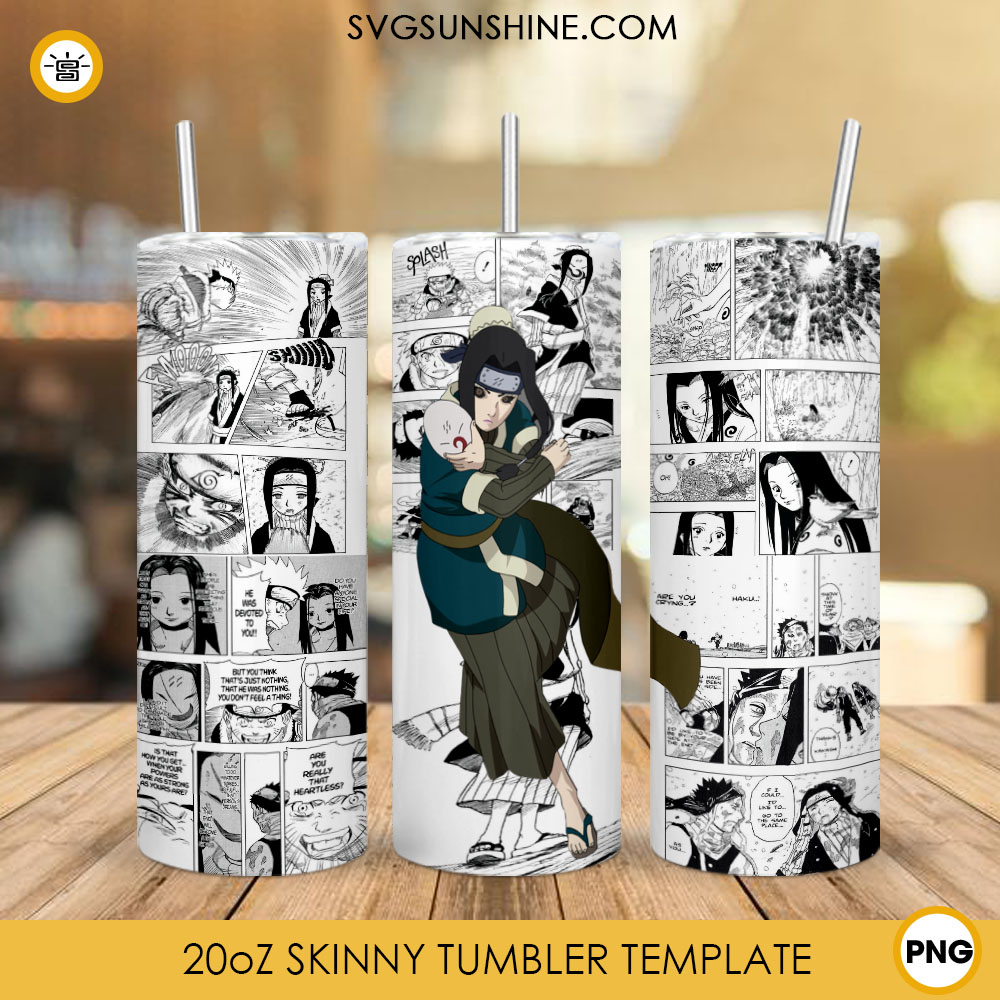 Haku Naruto 20oz Skinny Tumbler Wrap PNG, Anime Naruto Character Tumbler Template Design PNG Sublimation