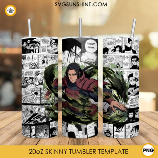 Hashirama Senju 20oz Skinny Tumbler Wrap PNG, Naruto Shippuden Anime Tumbler Template Design PNG