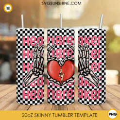 Heartbreaker Skeleton Hand 20oz Skinny Tumbler Wrap PNG, Checkerboard Straight And Tapered Tumbler Template PNG