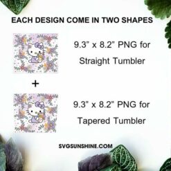 Hello Kitty Flowers 20oz Skinny Tumbler Wrap PNG, Kawaii Cat Tumbler Template PNG For Sublimation