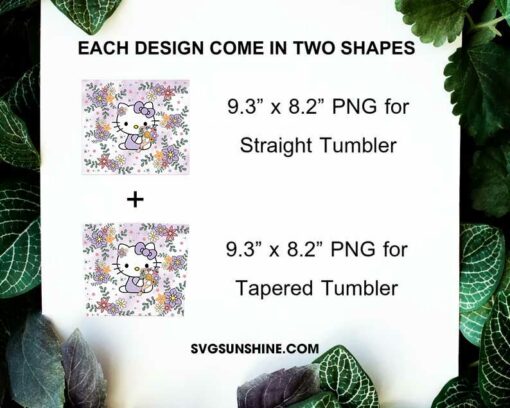 Hello Kitty Flowers 20oz Skinny Tumbler Wrap PNG, Kawaii Cat Tumbler Template PNG For Sublimation