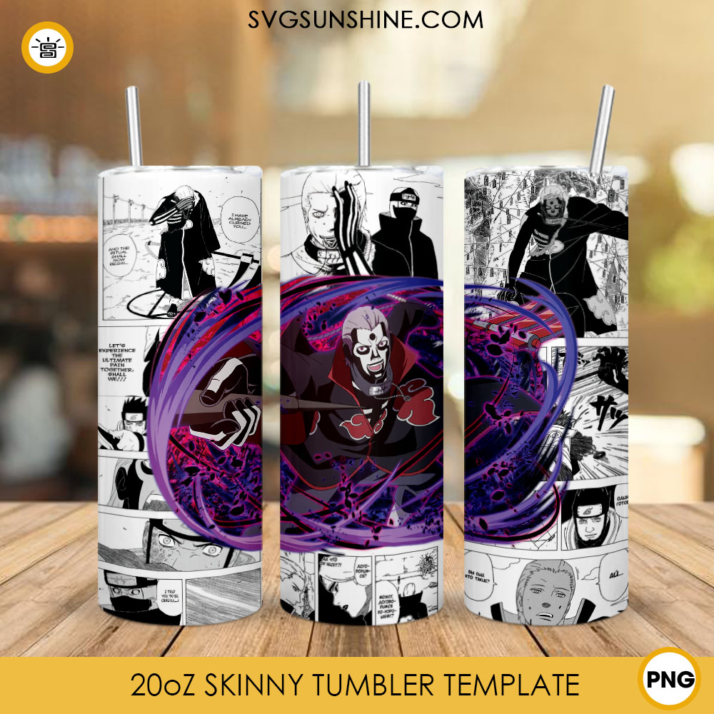 Hidan Akatsuki 20oz Skinny Tumbler Wrap PNG, Naruto Character Tumbler Template Design PNG