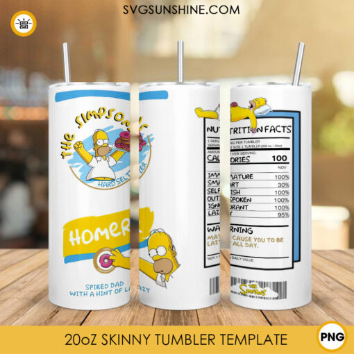 Homer Simpson Nutrition Facts 20oz Skinny Tumbler Wrap PNG, The Simpson Family Dad Straight And Tapered Tumbler Template PNG