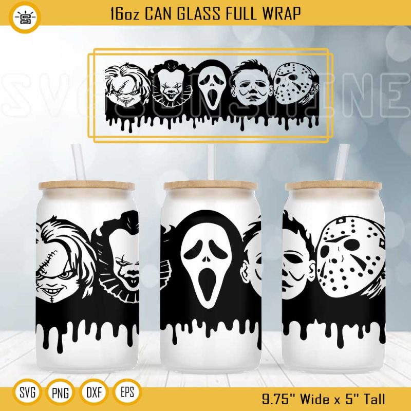 Horror Movies 16oz Libbey Can Glass Wrap SVG, Halloween Cup Wrap SVG ...