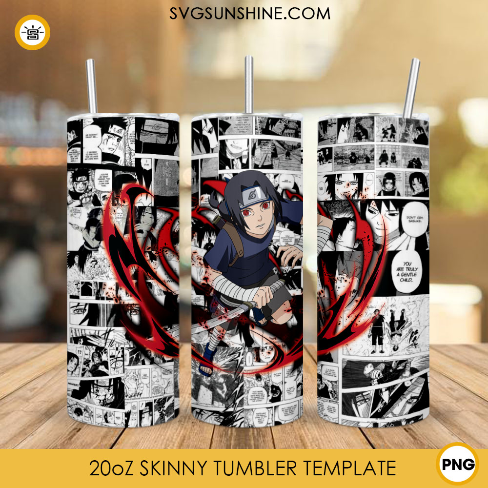 Anime Naruto Uchiha Itachi 20oz Skinny Tumbler Wrap PNG, Naruto Anime Character Tumbler Template Design PNG