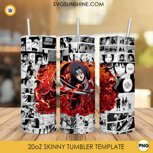 Uchiha Itachi With Sword 20oz Skinny Tumbler Wrap PNG, Anime Naruto Tumbler Template Design PNG Download