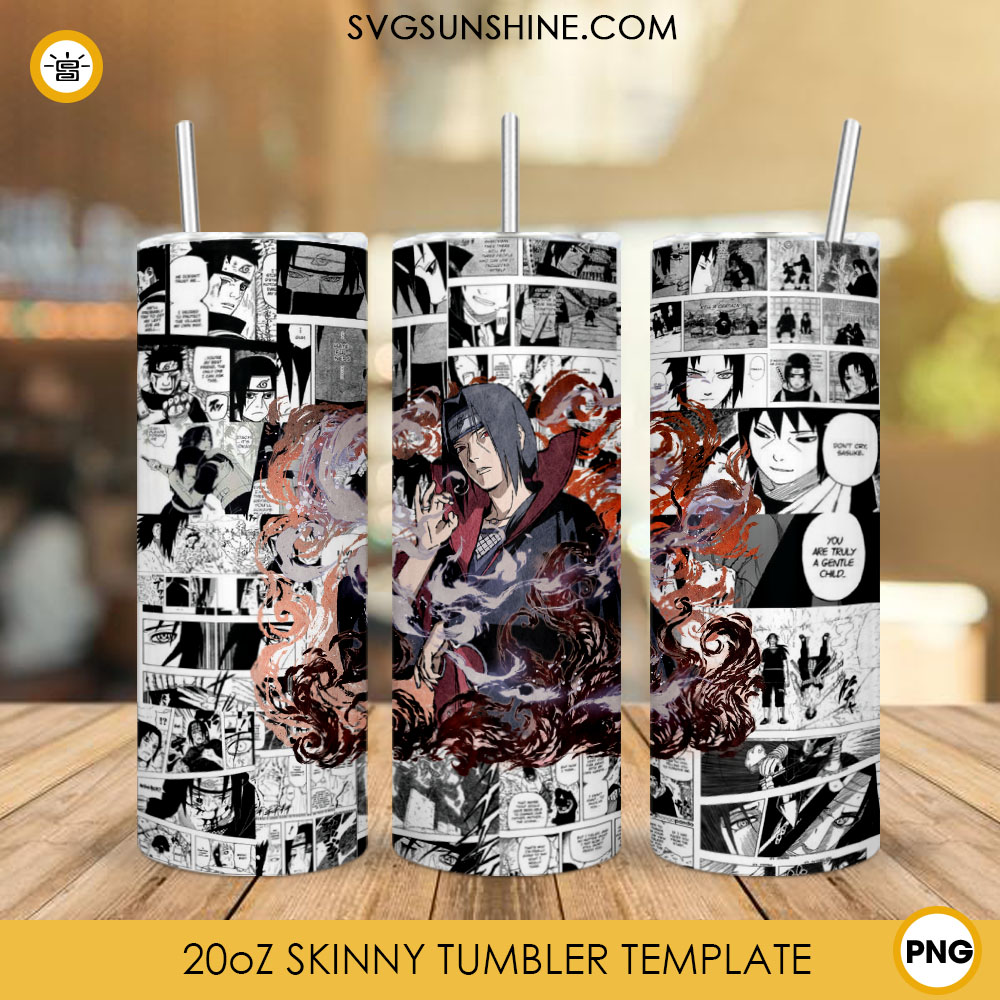 Itachi Uchiha 20oz Skinny Tumbler Wrap PNG, Naruto Character Tumbler Template Design PNG
