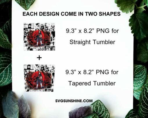 Itachi Uchiha And His Crows Moonlight 20oz Skinny Tumbler Wrap PNG, Itachi Crow Naruto Tumbler Template Design PNG Download