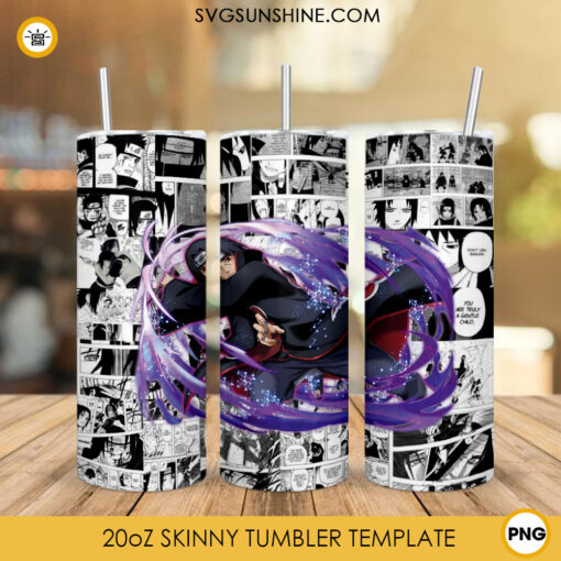 Uchiha Itachi 20oz Skinny Tumbler Wrap PNG, Naruto Anime Tumbler Template Design PNG