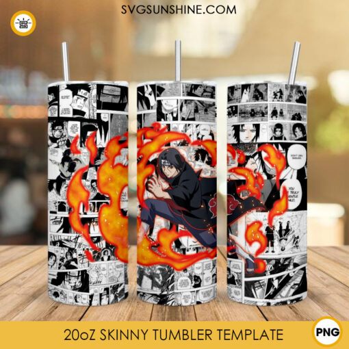 Uchiha Itachi 20oz Skinny Tumbler Wrap PNG, Naruto Anime Tumbler Template Design PNG Instant Download