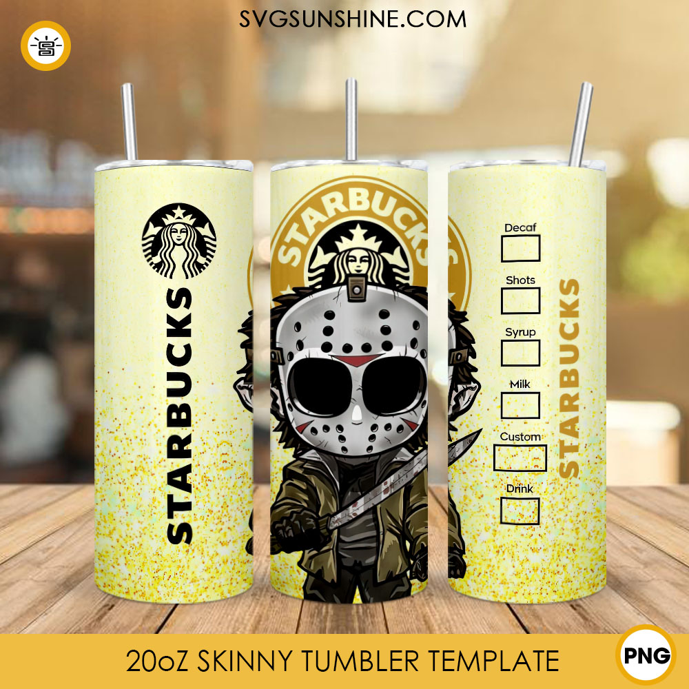 Cute Jason Voorhees Starbucks Coffee 20oz Skinny Tumbler Wrap PNG, Friday The 13th Tumbler Template PNG