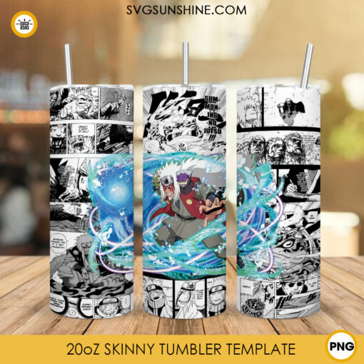 Jiraiya 20oz Skinny Tumbler Wrap PNG, Naruto Tumbler Template PNG Design